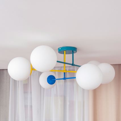 Opbouwkroonluchter MOON 6xE27/15W/230V turquoise/geel/blauw