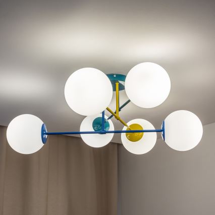 Opbouwkroonluchter MOON 6xE27/15W/230V turquoise/geel/blauw