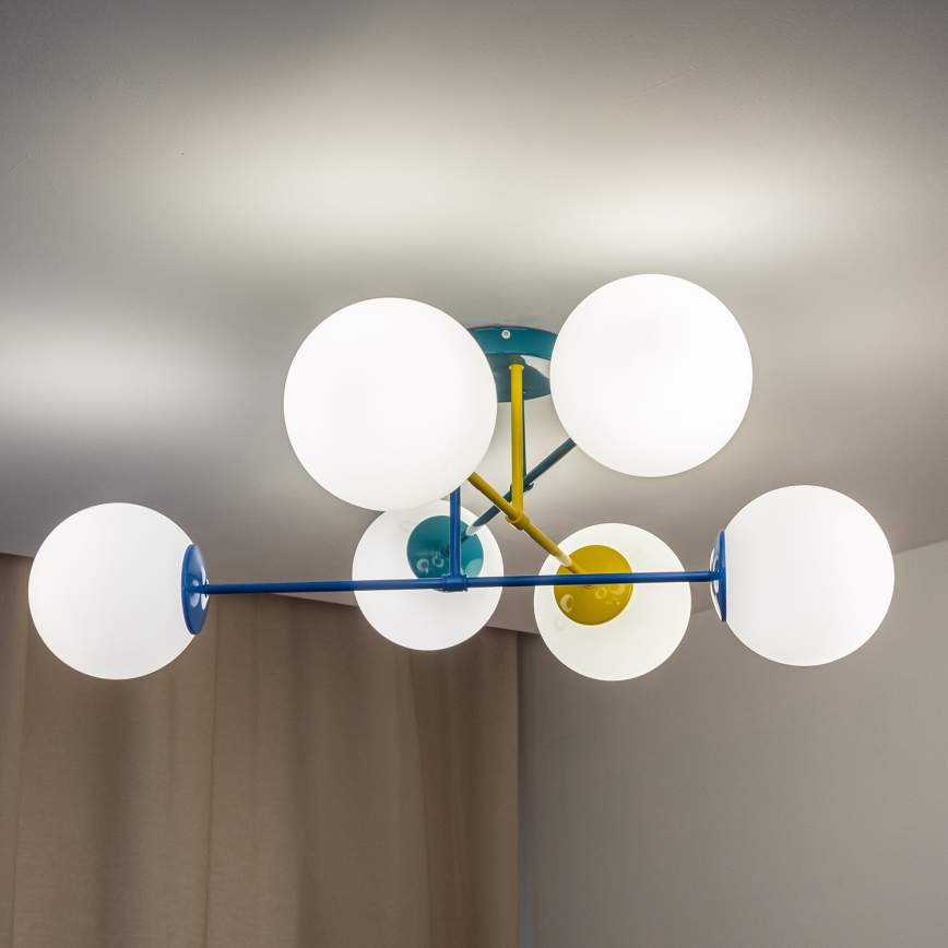 Opbouwkroonluchter MOON 6xE27/15W/230V turquoise/geel/blauw