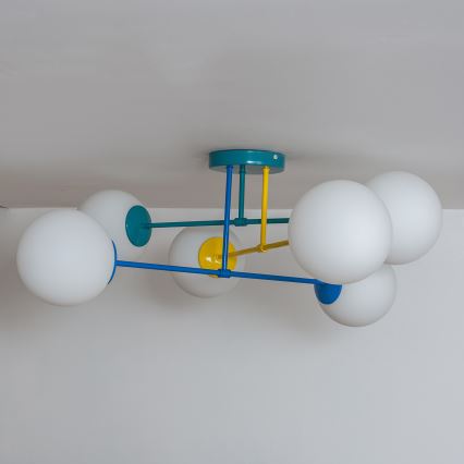 Opbouwkroonluchter MOON 6xE27/15W/230V turquoise/geel/blauw