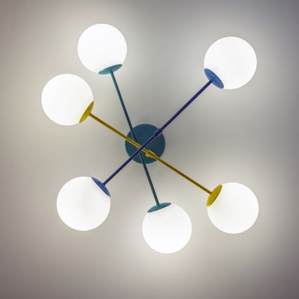 Opbouwkroonluchter MOON 6xE27/15W/230V turquoise/geel/blauw