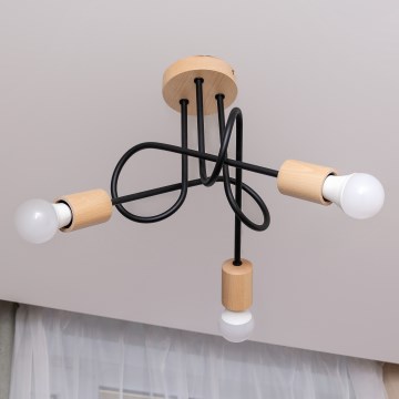 Opbouwkroonluchter OXFORD 3xE27/15W/230V dennenhout/zwart