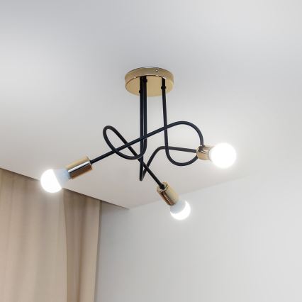 Opbouwkroonluchter OXFORD 3xE27/15W/230V goud/zwart