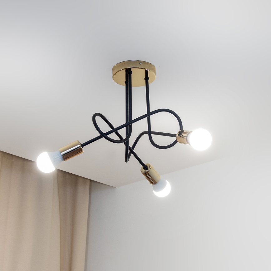 Opbouwkroonluchter OXFORD 3xE27/15W/230V goud/zwart
