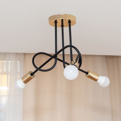 Opbouwkroonluchter OXFORD 3xE27/15W/230V goud/zwart