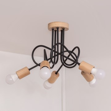 Opbouwkroonluchter OXFORD 5xE27/15W/230V dennenhout/zwart