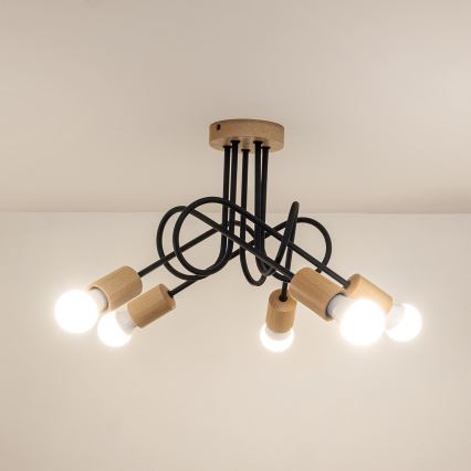 Opbouwkroonluchter OXFORD 5xE27/15W/230V dennenhout/zwart