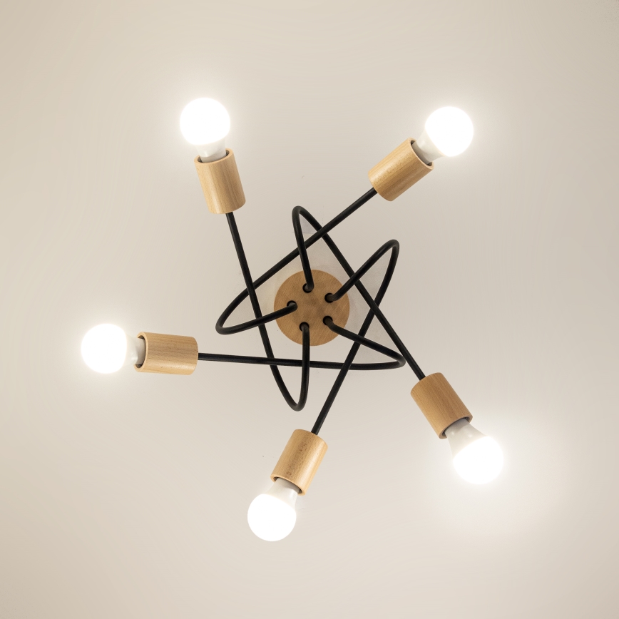 Opbouwkroonluchter OXFORD 5xE27/15W/230V dennenhout/zwart