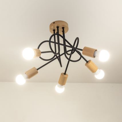 Opbouwkroonluchter OXFORD 5xE27/15W/230V dennenhout/zwart