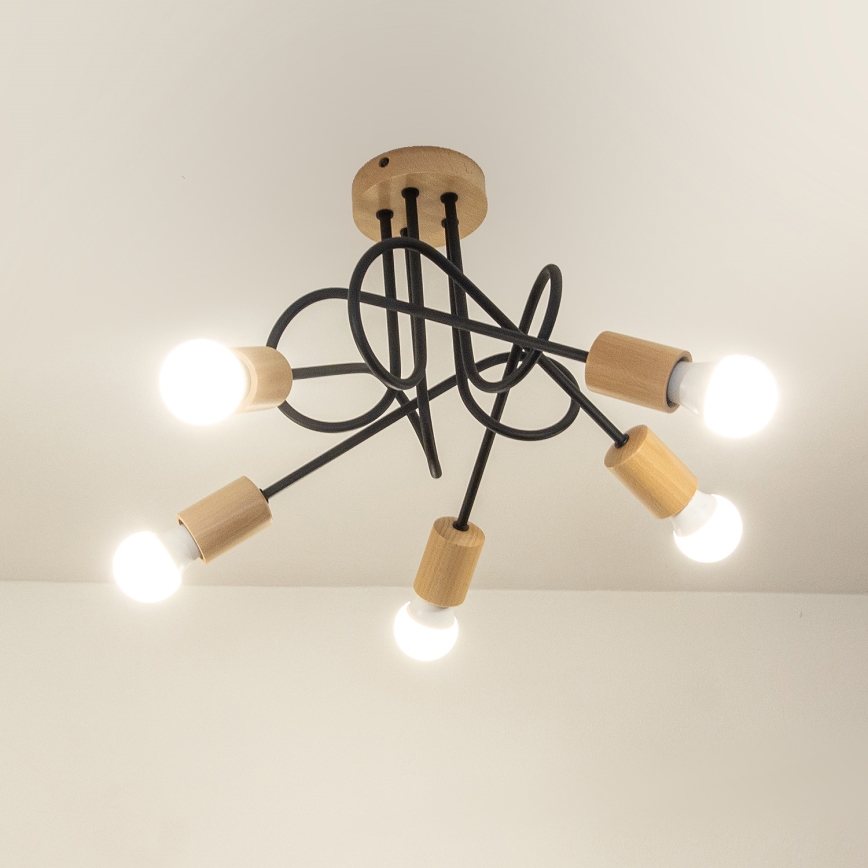 Opbouwkroonluchter OXFORD 5xE27/15W/230V dennenhout/zwart