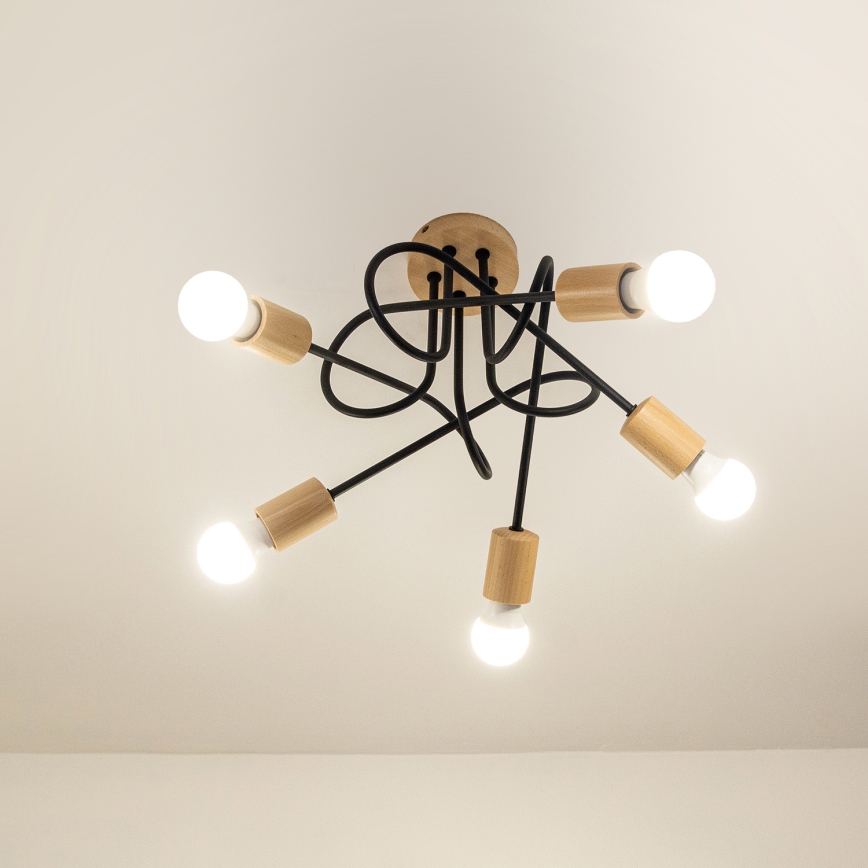 Opbouwkroonluchter OXFORD 5xE27/15W/230V dennenhout/zwart