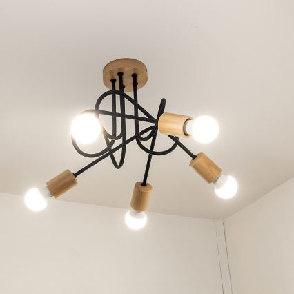 Opbouwkroonluchter OXFORD 5xE27/15W/230V dennenhout/zwart