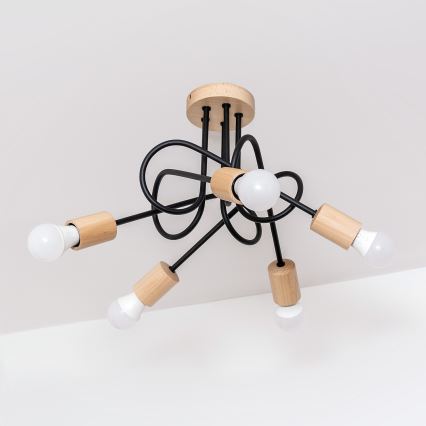 Opbouwkroonluchter OXFORD 5xE27/15W/230V dennenhout/zwart