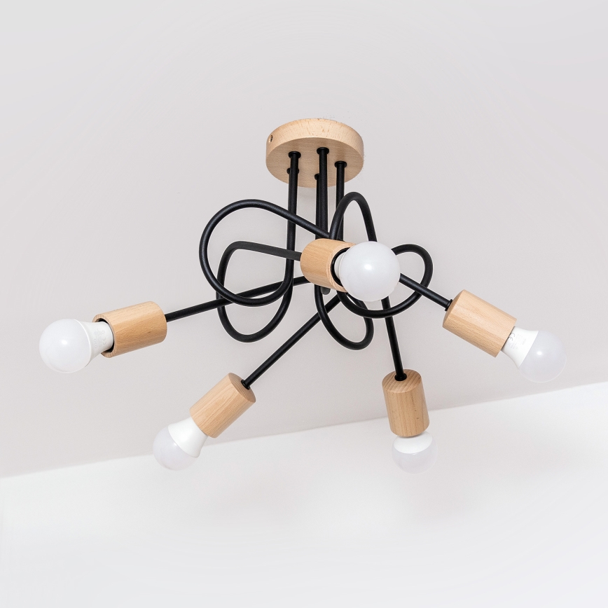 Opbouwkroonluchter OXFORD 5xE27/15W/230V dennenhout/zwart