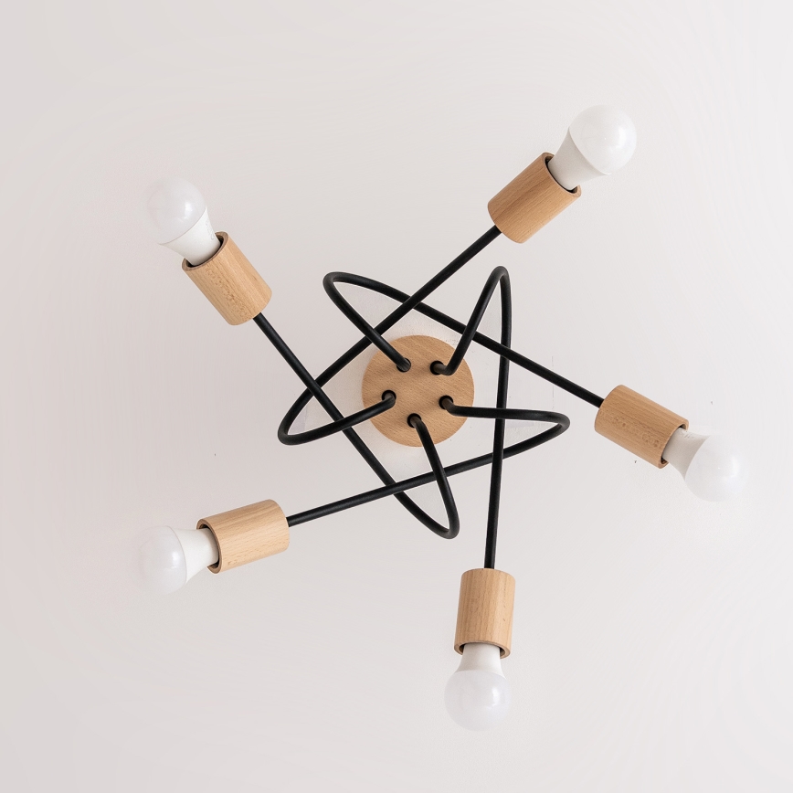 Opbouwkroonluchter OXFORD 5xE27/15W/230V dennenhout/zwart