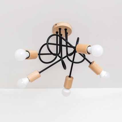 Opbouwkroonluchter OXFORD 5xE27/15W/230V dennenhout/zwart