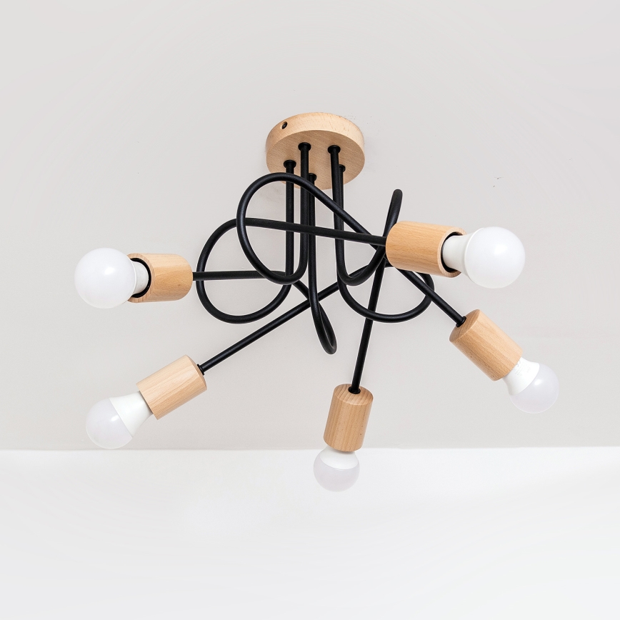 Opbouwkroonluchter OXFORD 5xE27/15W/230V dennenhout/zwart