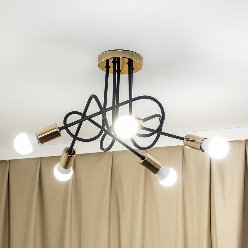 Opbouwkroonluchter OXFORD 5xE27/15W/230V goud/zwart