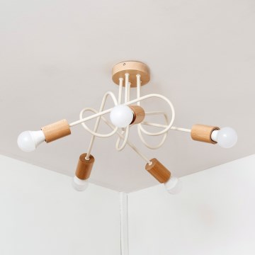 Opbouwkroonluchter OXFORD 5xE27/15W/230V grenen/crème
