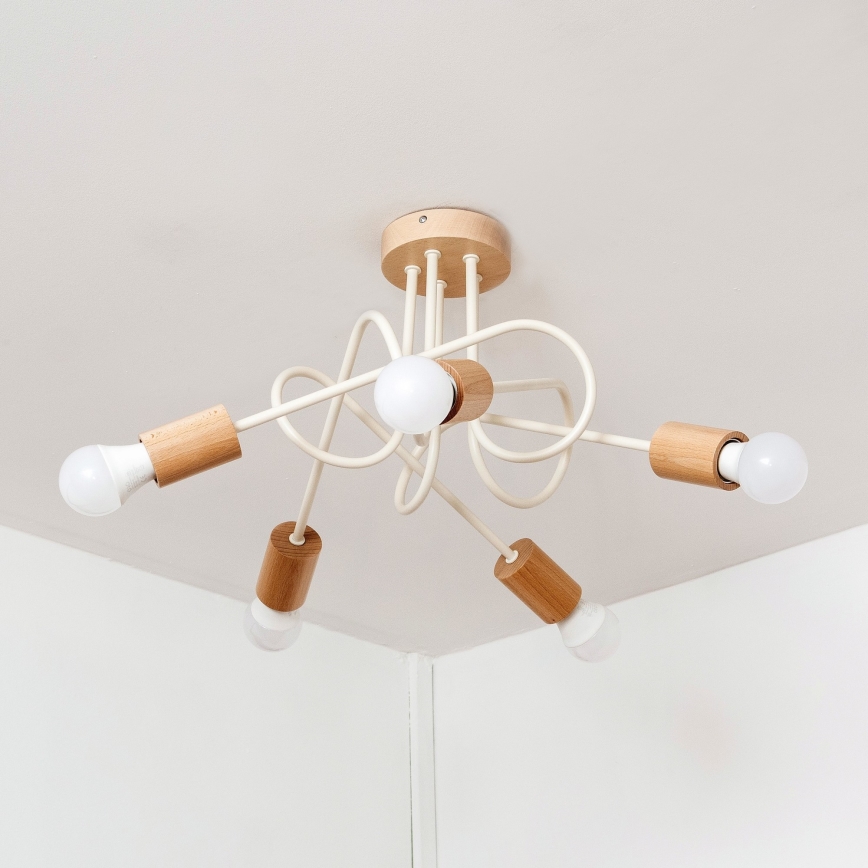 Opbouwkroonluchter OXFORD 5xE27/15W/230V grenen/crème