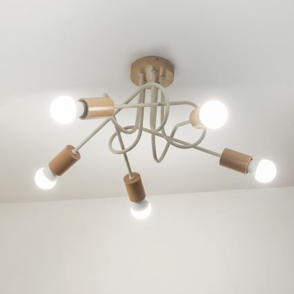 Opbouwkroonluchter OXFORD 5xE27/15W/230V grenen/crème