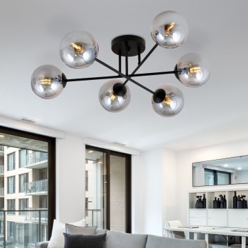 Opbouwkroonluchter ROMA 6xE14/10W/230V zwart/gerookt glas