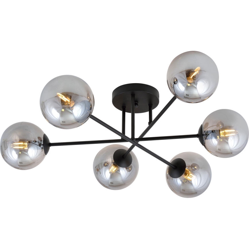 Opbouwkroonluchter ROMA 6xE14/10W/230V zwart/gerookt glas