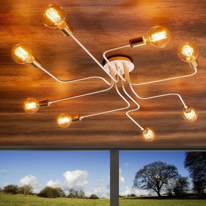 Opbouwkroonluchter TRUVA 8xE27/40W/230V wit/goud