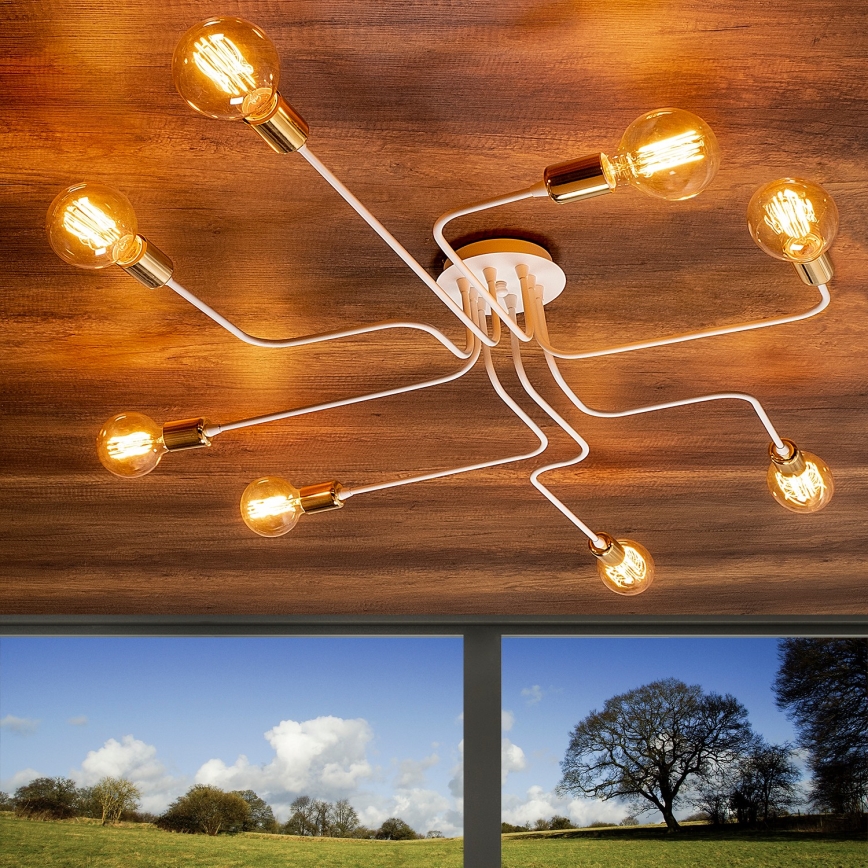 Opbouwkroonluchter TRUVA 8xE27/40W/230V wit/goud
