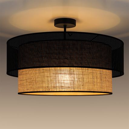 Opbouwplafondlamp BORHO 1xE27/60W/230V Ø40 cm zwart/jute