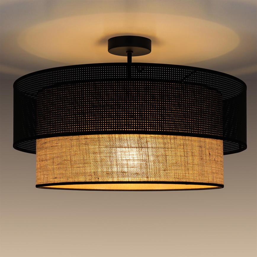 Opbouwplafondlamp BORHO 1xE27/60W/230V Ø40 cm zwart/jute
