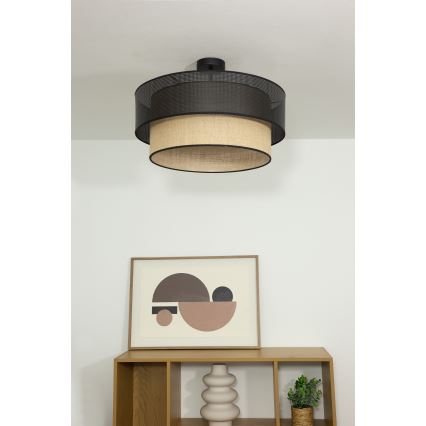 Opbouwplafondlamp BORHO 1xE27/60W/230V Ø40 cm zwart/jute