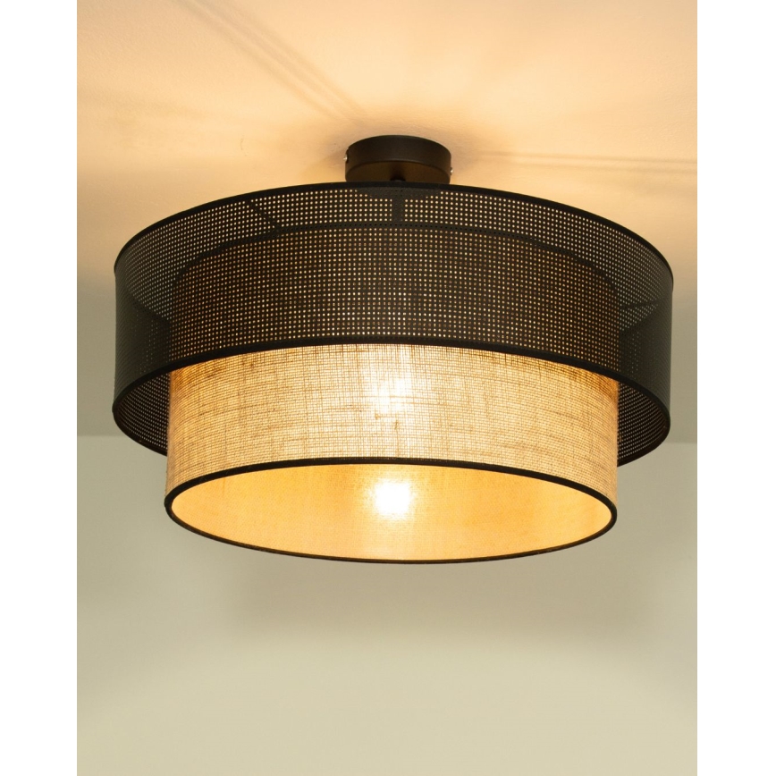 Opbouwplafondlamp BORHO 1xE27/60W/230V Ø40 cm zwart/jute