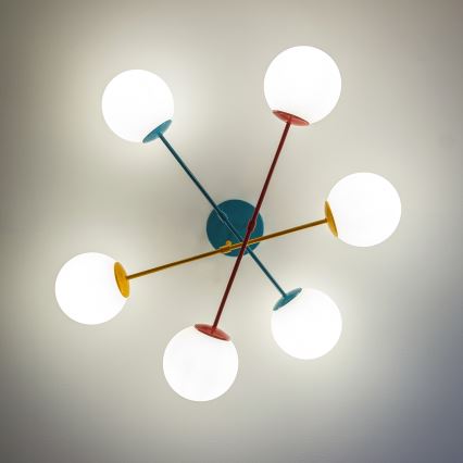 Opbouwplafondlamp MOON 6xE27/15W/230V turkoois/geel/rood