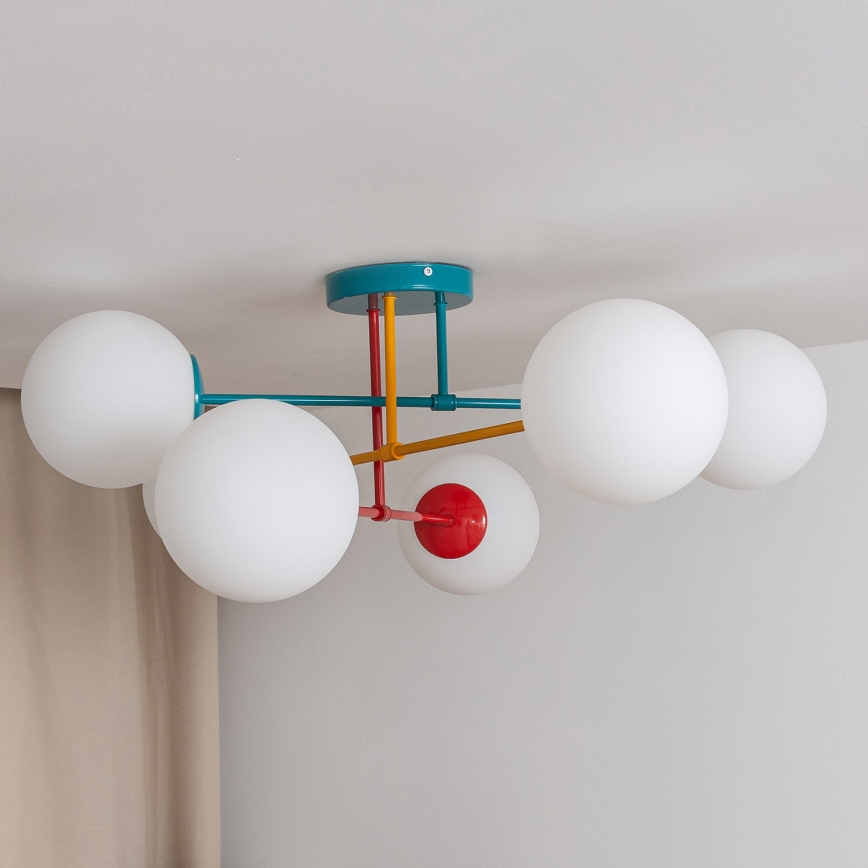 Opbouwplafondlamp MOON 6xE27/15W/230V turkoois/geel/rood
