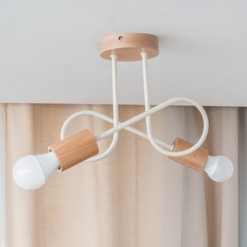 Opbouwplafondlamp OXFORD 2xE27/15W/230V dennenhout/crème