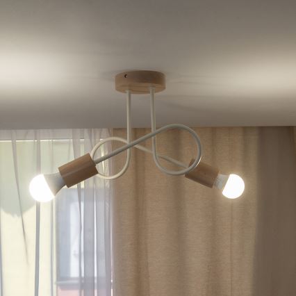Opbouwplafondlamp OXFORD 2xE27/15W/230V dennenhout/crème
