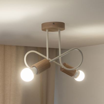 Opbouwplafondlamp OXFORD 2xE27/15W/230V dennenhout/crème