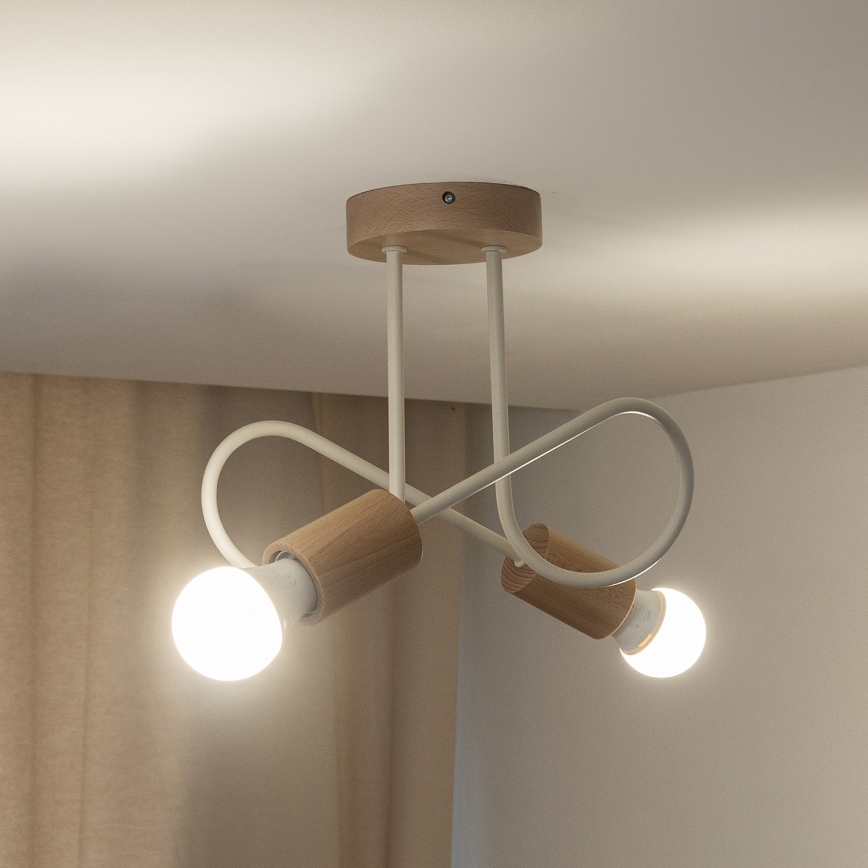 Opbouwplafondlamp OXFORD 2xE27/15W/230V dennenhout/crème