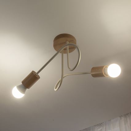Opbouwplafondlamp OXFORD 2xE27/15W/230V dennenhout/crème