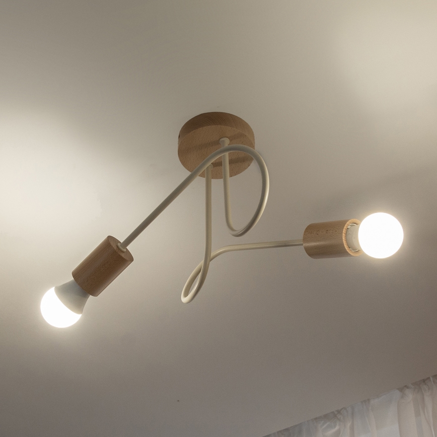 Opbouwplafondlamp OXFORD 2xE27/15W/230V dennenhout/crème