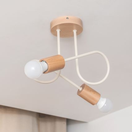 Opbouwplafondlamp OXFORD 2xE27/15W/230V dennenhout/crème