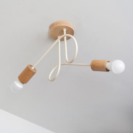 Opbouwplafondlamp OXFORD 2xE27/15W/230V dennenhout/crème