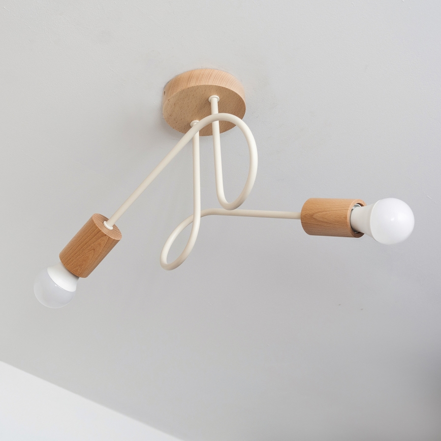 Opbouwplafondlamp OXFORD 2xE27/15W/230V dennenhout/crème