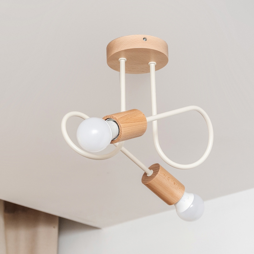 Opbouwplafondlamp OXFORD 2xE27/15W/230V dennenhout/crème