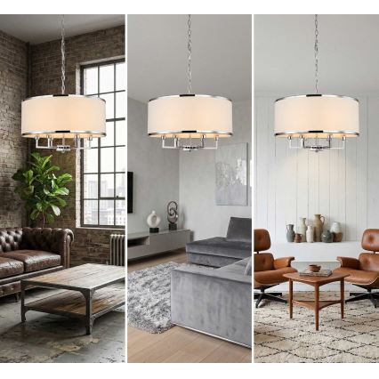 Open Design OR80209 - Lustre suspendu CASA sur chaîne 3xE14/12W/230V crème/chrome brillant