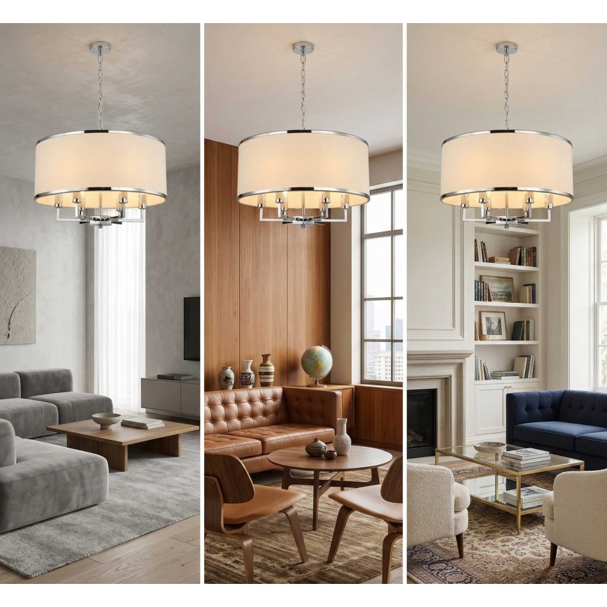 Open Design OR80216 - Kroonluchter met ketting CASA 6xE14/15W/230V crème/glanzend chroom
