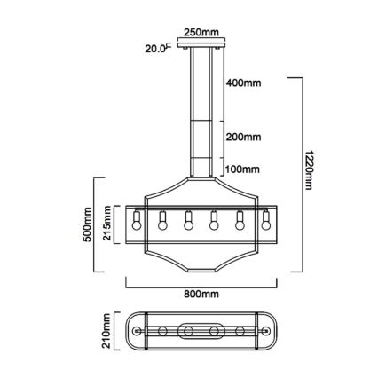 Open Design OR84856 - Suspension sur tige GERDO OVALE 6xE14/12W/230V laiton/blanc