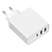 Oplaad Adapter 2xUSB-A + 1xUSB-C Power Delivery 65W/230V wit
