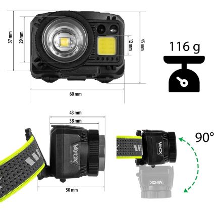 Dimbare oplaadbare LED-hoofdlamp met sensor en rood licht LED/6W/5V/3xAAA IP66 500 lm 1200 mAh